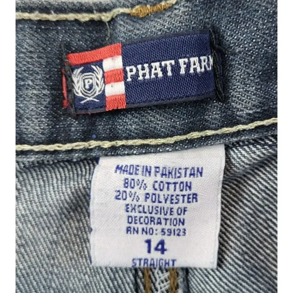 Vintage Y2K Phat Farm Boys Baggy Straight Jeans Sz 12 (26x26) Blue Faded Hip Hop